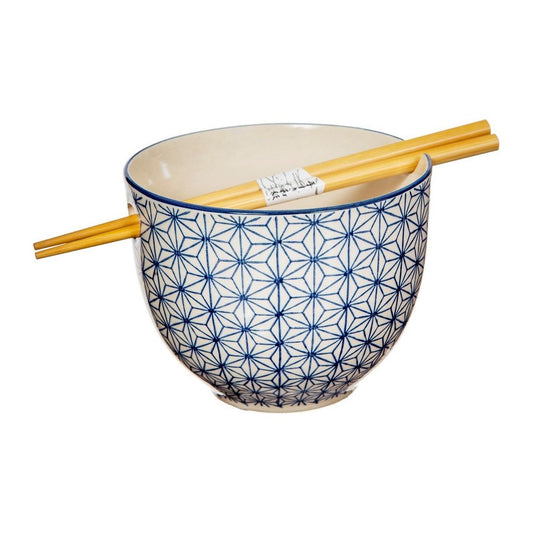 Sashiko Pattern Noodle Bowl with Chopsticks - Ashton and Finch