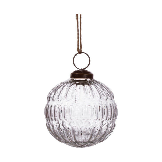 Clear Recycled Glass Grooved Bauble - Ashton and Finch
