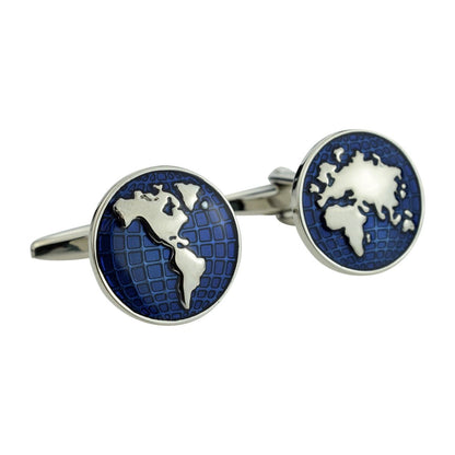 Blue Enamelled World Map Cufflinks  | Ashton and Finch