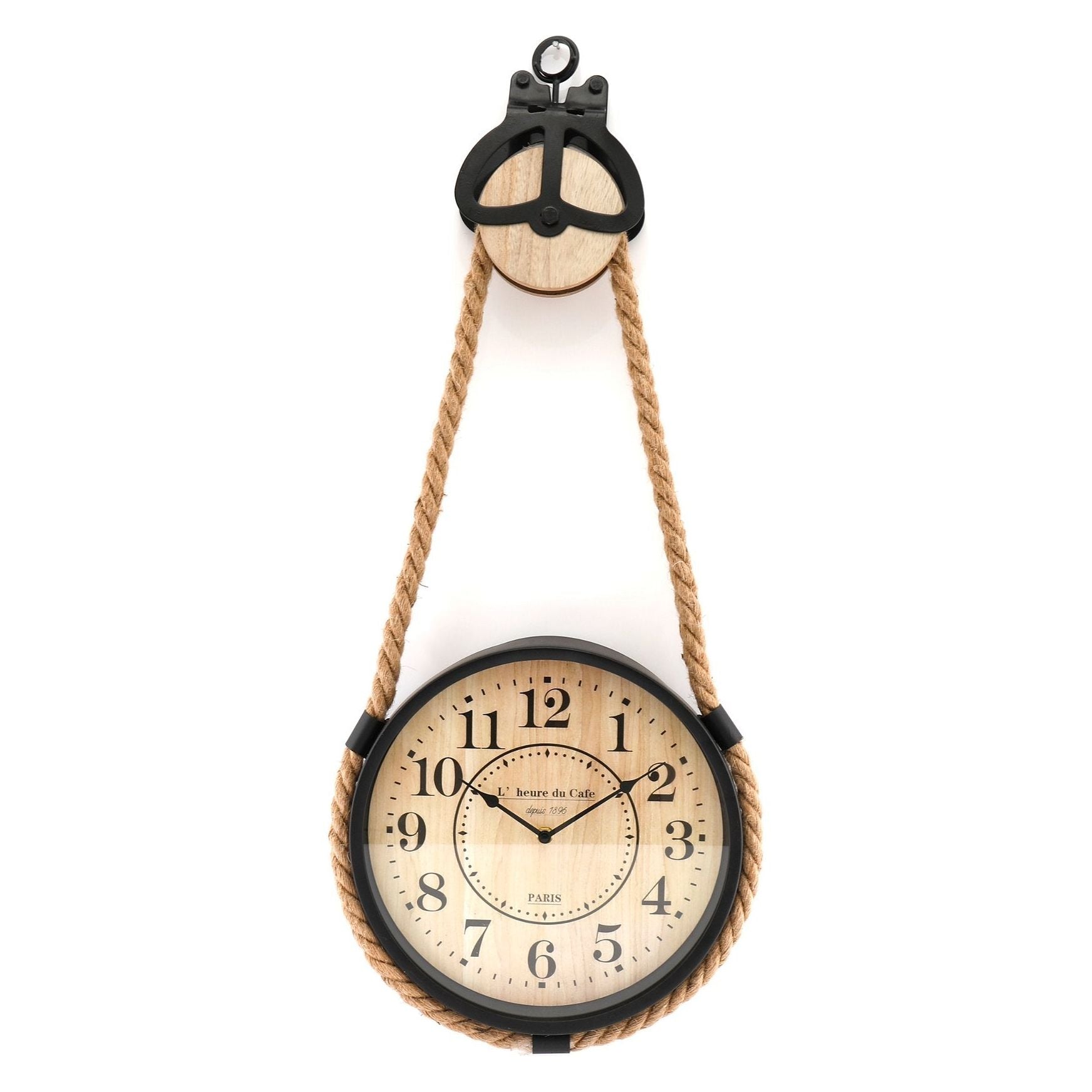 Industrial Hanging Rope Round Black Metal Clock - Ashton and Finch