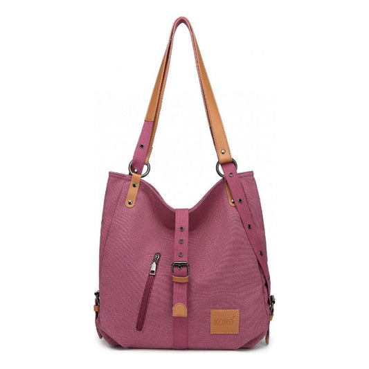Canvas Hobo Slouch Shoulder Bag And Backpack - Fuchsia - Ashton and Finch