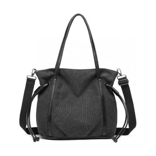 Large capacity canvas and leather fusion shoulder tote bag - black - Ashton and Finch