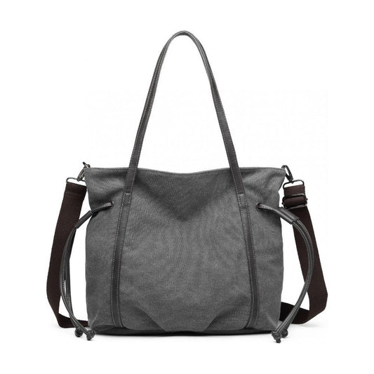 Large capacity canvas and leather fusion shoulder tote bag - grey - Ashton and Finch