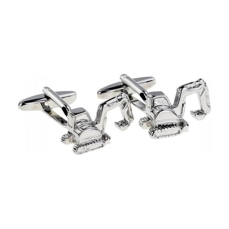 Rhodium Plated Excavator Digger Cufflinks