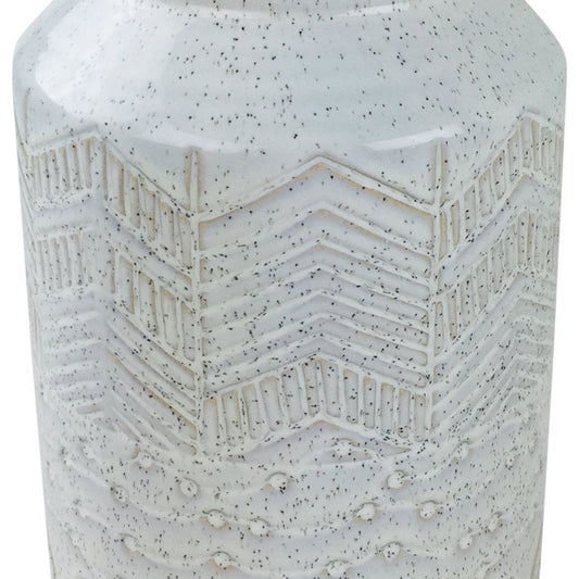 White Herringbone Textured Stoneware Vase 30cm - Ashton and Finch