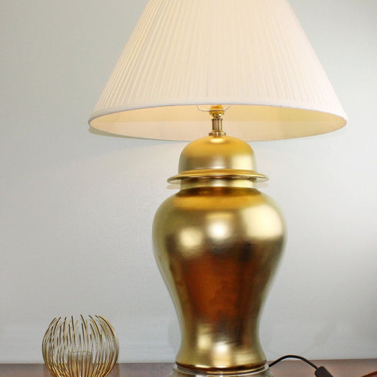 Large Golden Ceramic Lamp with Metal Base 85cm - Ashton and Finch