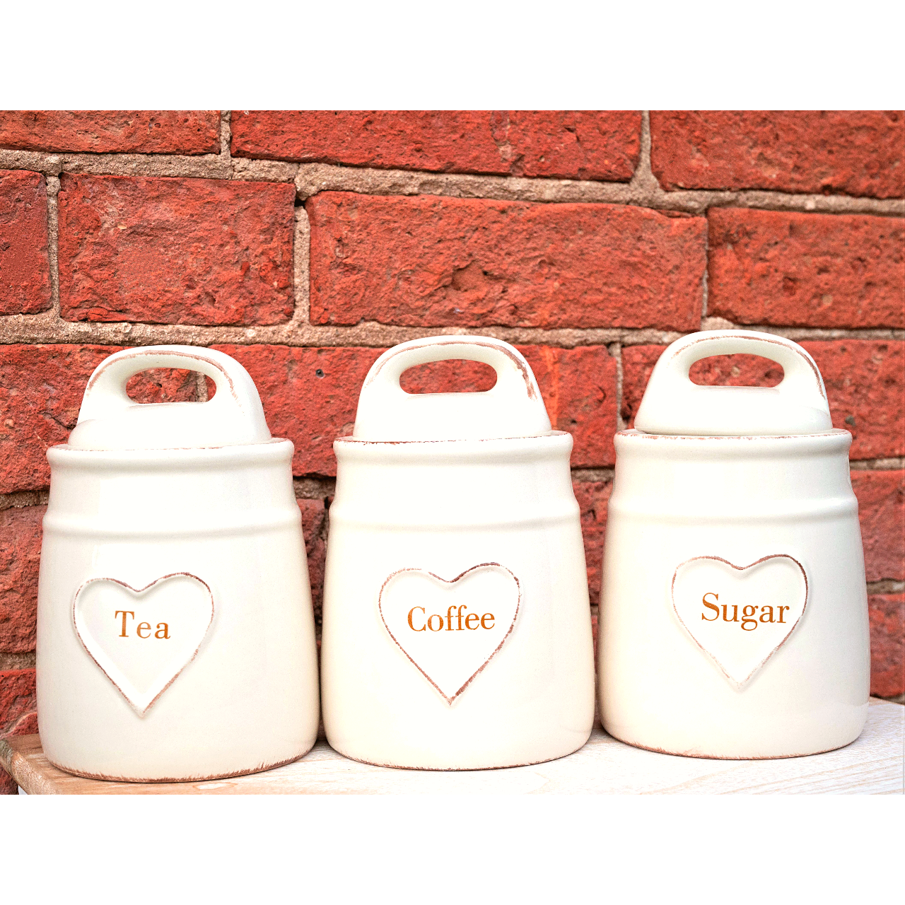 Ceramic Cream Heart Tea, Coffee & Sugar Jars - Ashton and Finch