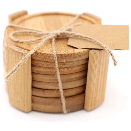 Set Of 6 Round Bamboo Coasters With Holder 12cm - Ashton and Finch