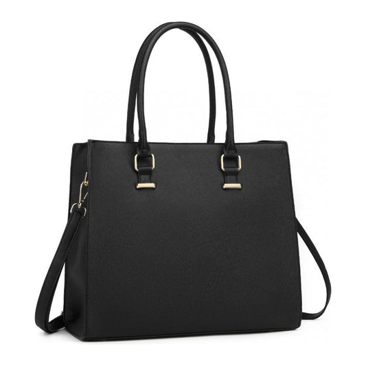 Leather look classic square shoulder bag - black - Ashton and Finch