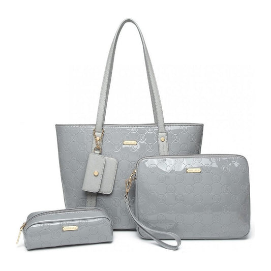 4 pieces glossy leather tote bag set - grey - Ashton and Finch