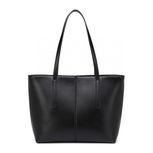 Leather look simple casual tote bag - black - Ashton and Finch