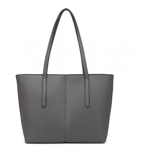 Leather look simple casual tote bag - grey - Ashton and Finch