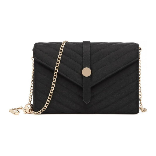 V-STITCHED FLAP LEATHER CHAIN BAG - BLACK - Ashton and Finch