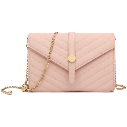 V-STITCHED FLAP LEATHER CHAIN BAG - PINK - Ashton and Finch