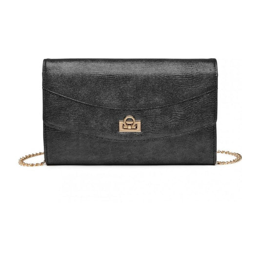 Elegant Flap Clutch Leather Chain Evening Bag - Black - Ashton and Finch