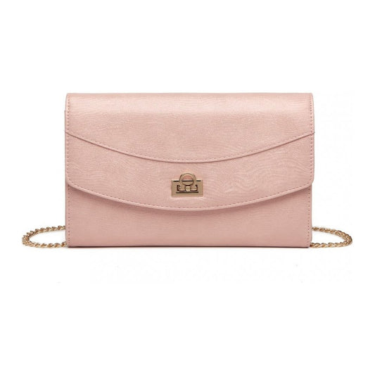 Elegant Flap Clutch Leather Chain Evening Bag - Pink - Ashton and Finch