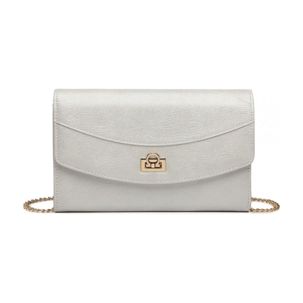 Elegant Flap Clutch Leather Chain Evening Bag - Silver - Ashton and Finch