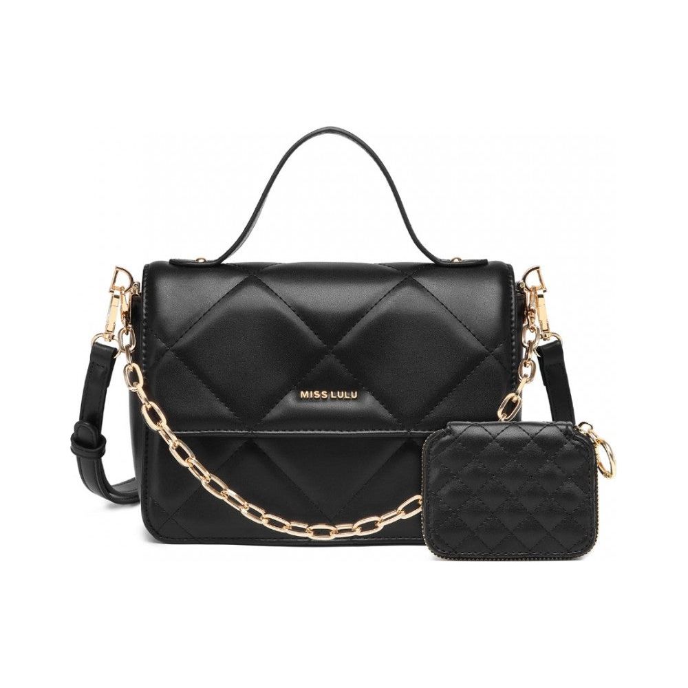 Diamond quilted leather chain shoulder bag - black - Ashton and Finch