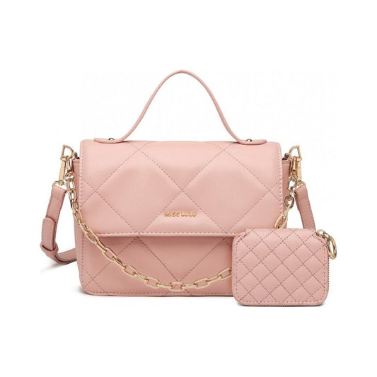 Diamond quilted leather chain shoulder bag - pink - Ashton and Finch