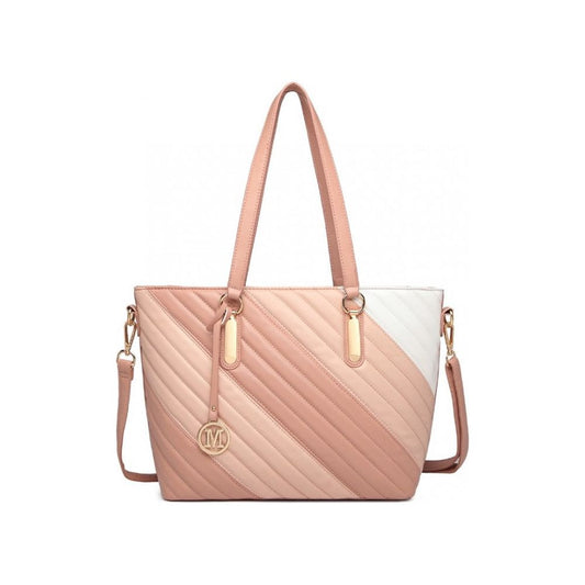 Contrast Colour Twill Leather Handbag Tote Bag - Pink - Ashton and Finch