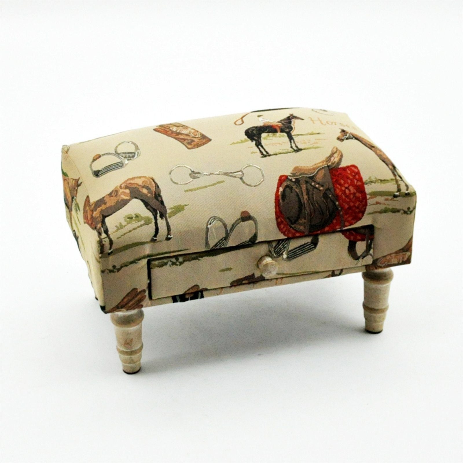 Equestrian Fabric Footstool with Drawer - Ashton and Finch