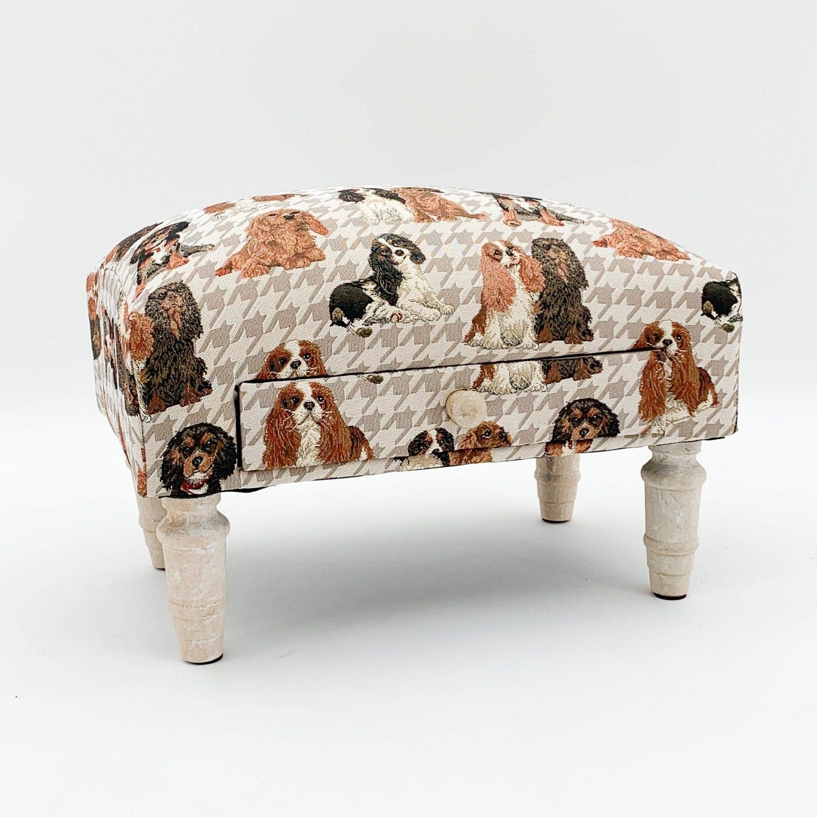 Dog Fabric Footstool with Drawer - Ashton and Finch