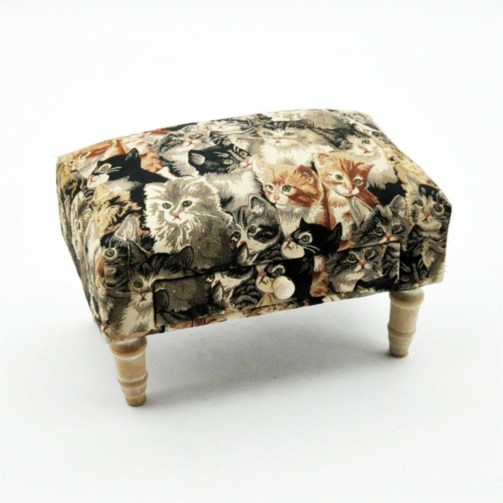 Cat Fabric Footstool with Drawer - Ashton and Finch