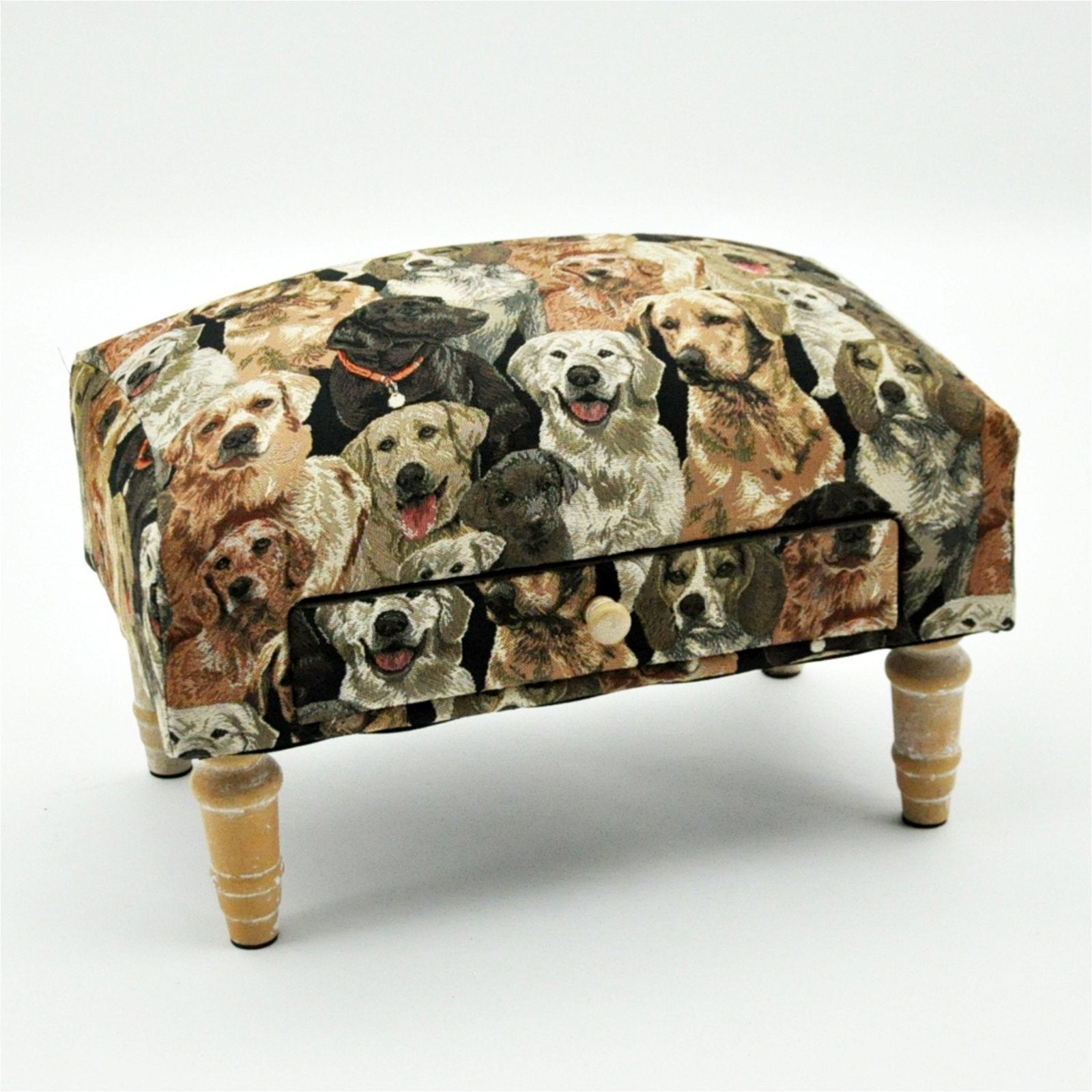 Dogs Fabric Footstool with Drawer - Ashton and Finch
