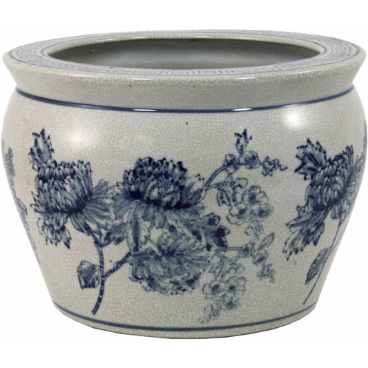 Ceramic Planter, Vintage Blue & White Magnolia Design - Ashton and Finch