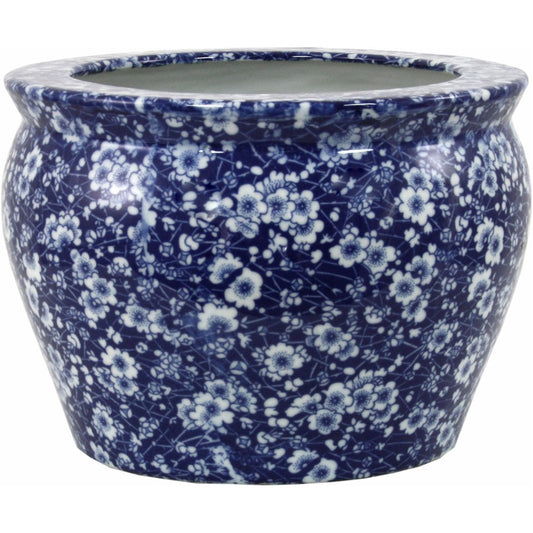 Ceramic Planter, Vintage Blue & White Daisies Design - Ashton and Finch