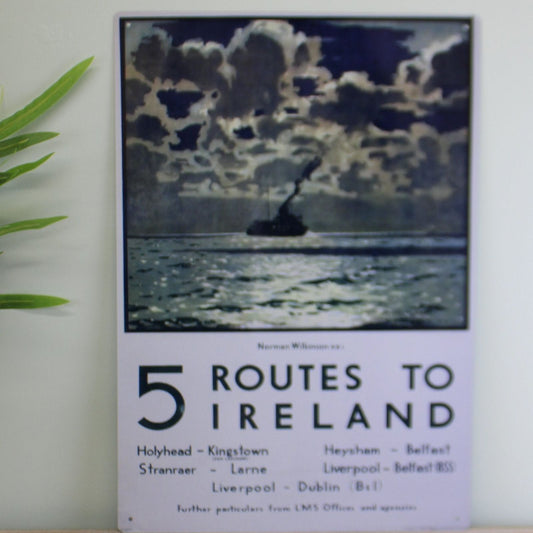 Vintage Metal Sign - Retro Art - 5 Routes To Ireland Ferry Poster - Ashton and Finch