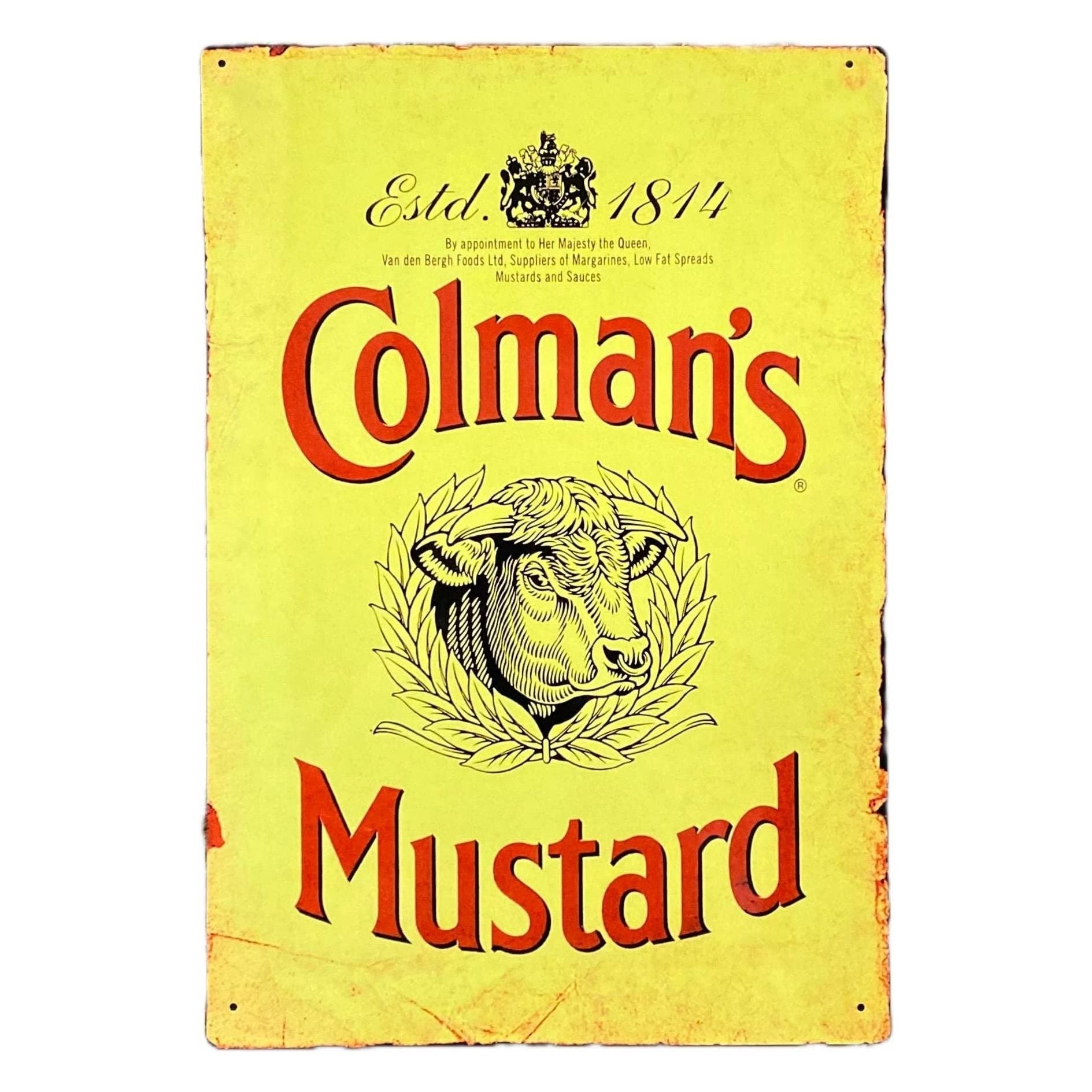 Metal Advertising Wall Sign - Colemans Mustard Yellow - Ashton and Finch