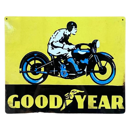 Metal Advertising Wall Sign - Good Year Tyre Motorbike - Ashton and Finch