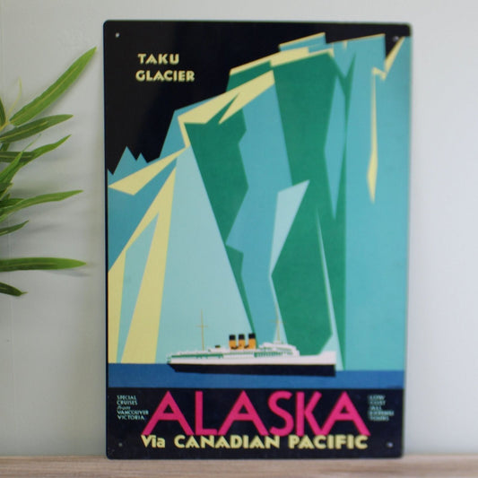 Vintage Metal Sign - Retro Advertising - Alaska Via Canadian Pacific Travel - Ashton and Finch