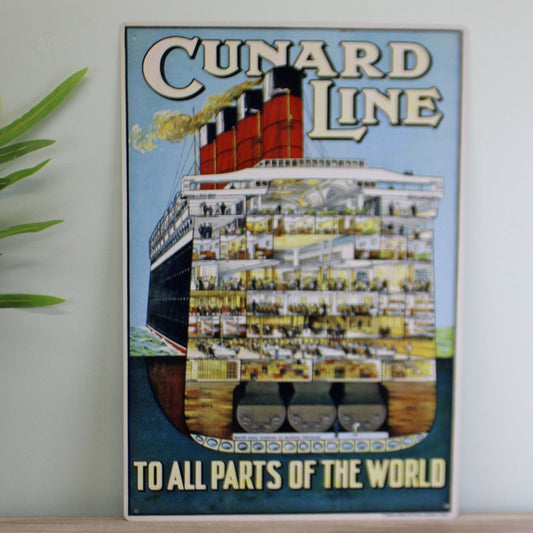Vintage Metal Sign - Retro Advertising - Cunard Line - Ashton and Finch