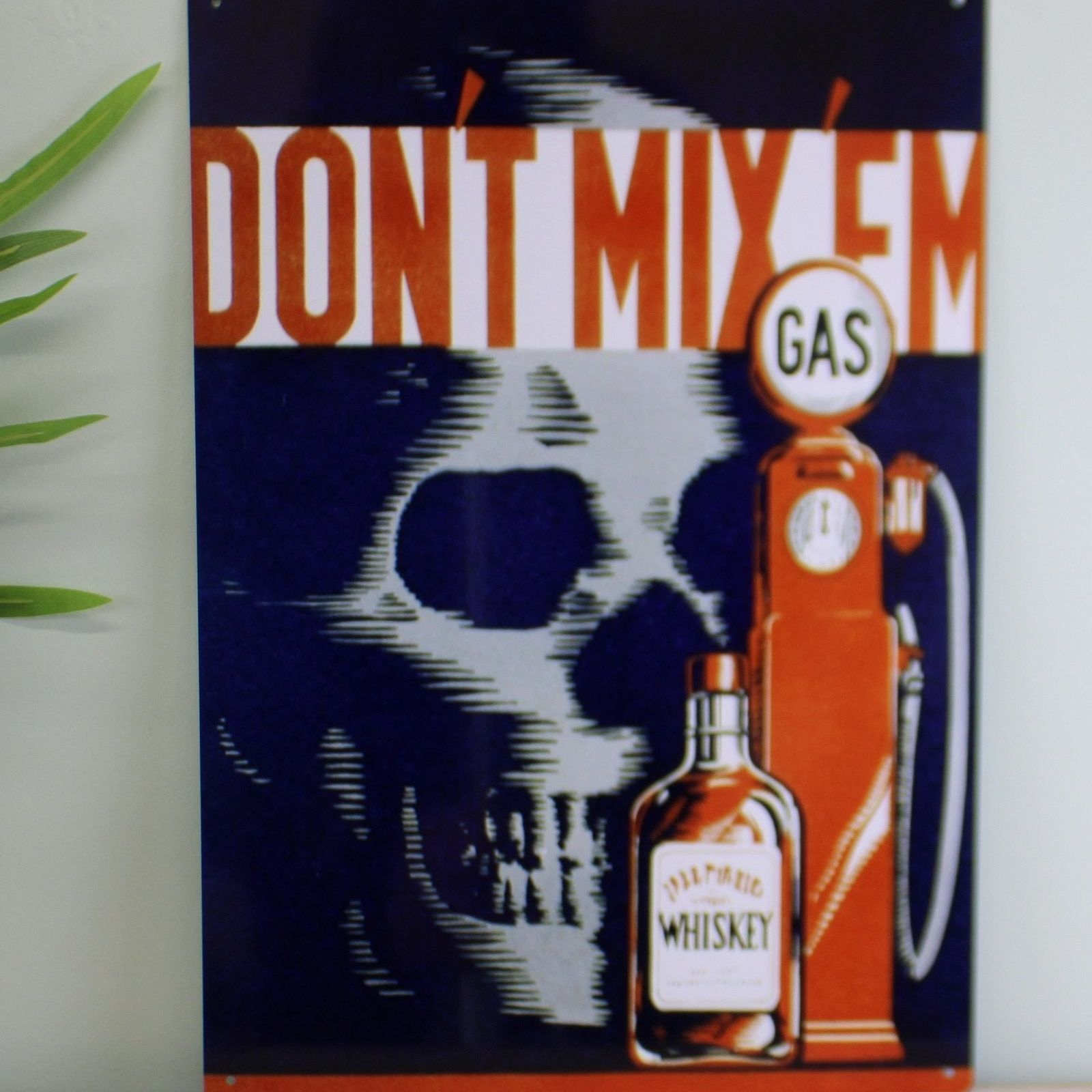 Vintage Metal Sign - Retro Advertising - Skull Gas Whiskey - Ashton and Finch