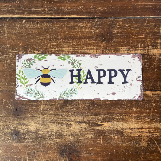 Vintage Metal Sign - Bee Happy Wall Sign - Ashton and Finch