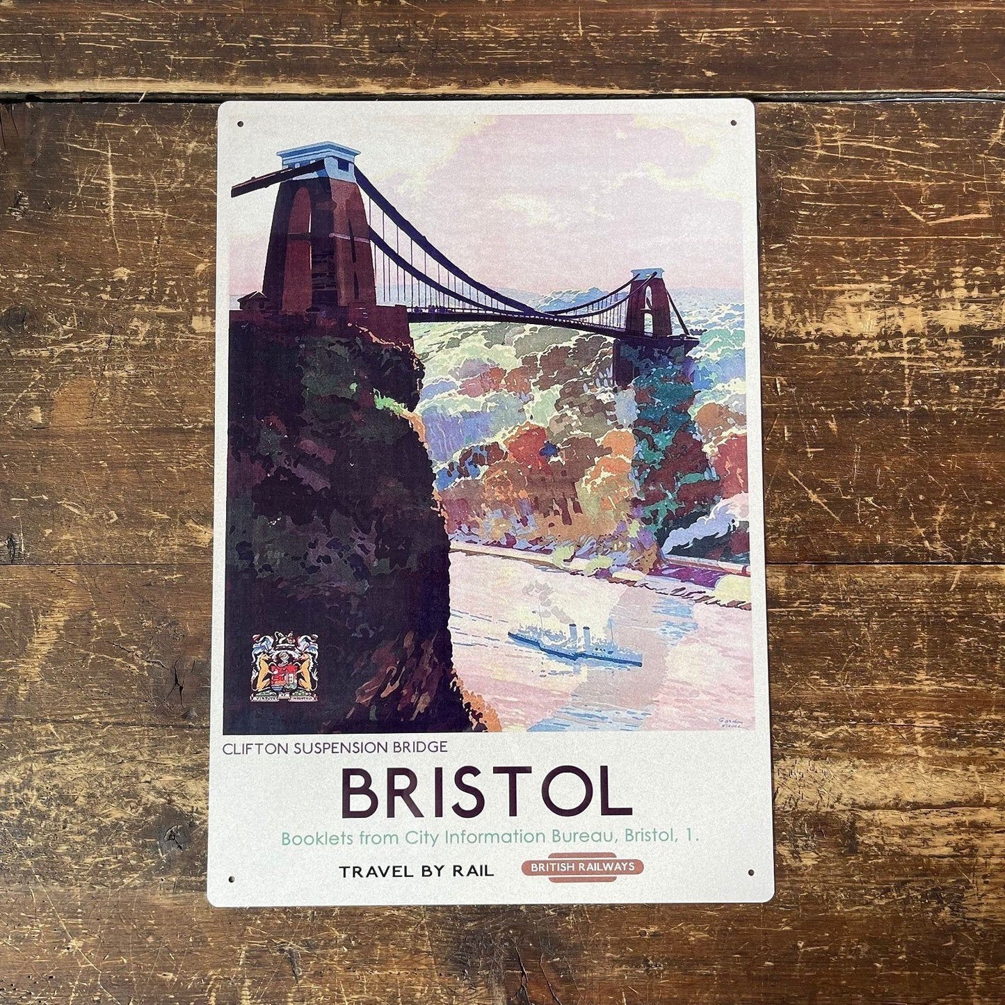 Vintage Metal Sign - British Railways Retro Advertising, Bristol Clifton Suspension Bridge - Ashton and Finch