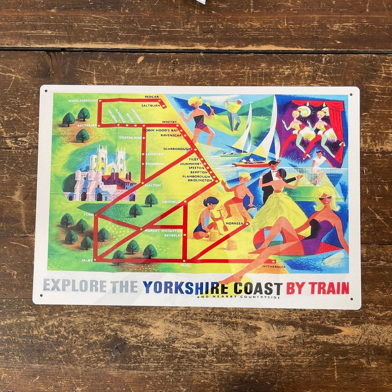 Vintage Metal Sign - British Railways Retro Advertising, Explore The Yorkshire Coast - Ashton and Finch