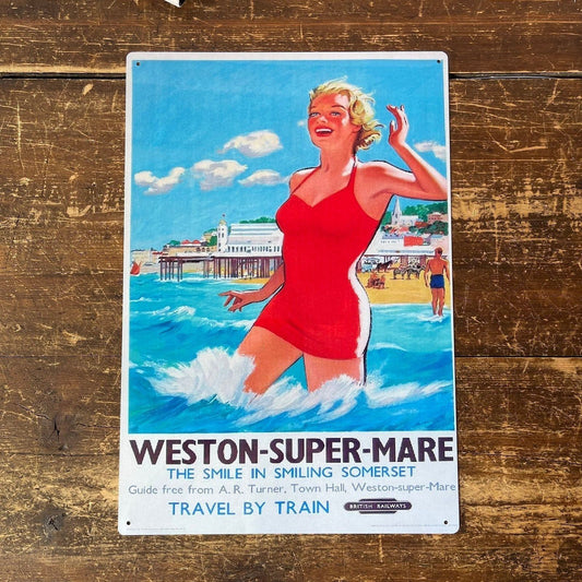 Vintage Metal Sign - British Railways Retro Advertising, Weston-Super-Mare, Somerset - Ashton and Finch