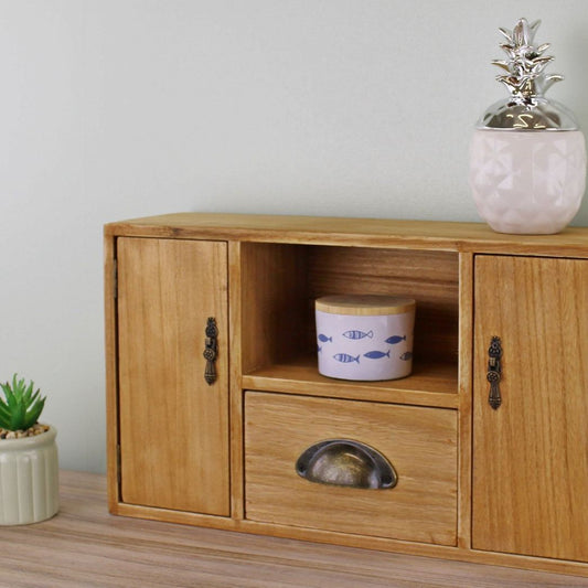 Small Wooden Cabinet with Cupboards, Drawer and Shelf - Ashton and Finch