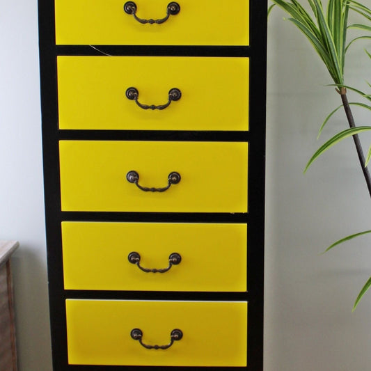 Yellow Tall Cabinet with 7 Drawers 38 x 26 x 110cm - Ashton and Finch