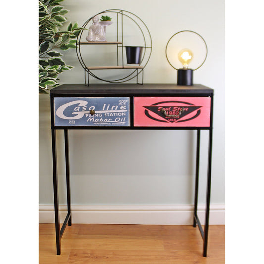Black Console Table With 2 Drawers, Retro Design To Drawers - Ashton and Finch