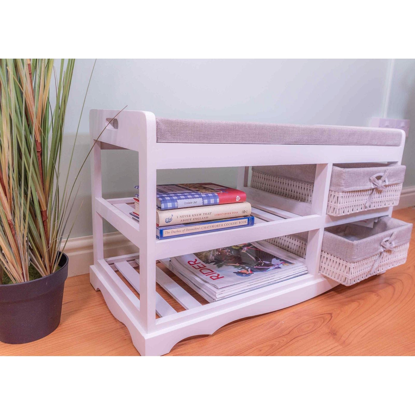 Laxey White Bench With Shoe Rack & Drawers - Ashton and Finch