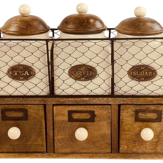 Wooden Cabinet With 3 Jars & Drawers - Ashton and Finch