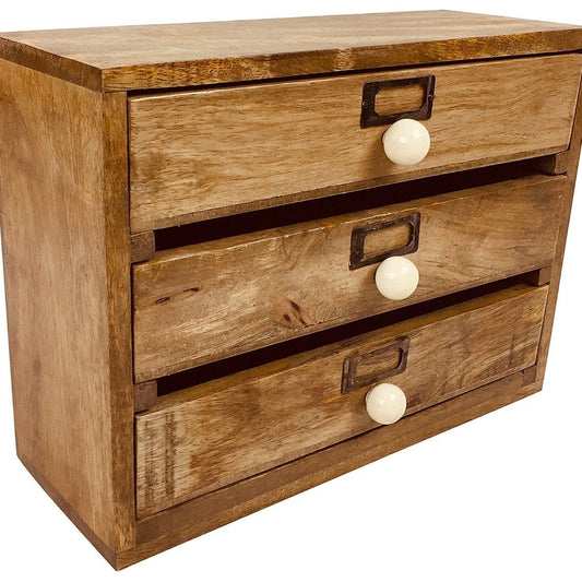Solid Wood Three Drawer Desktop Organiser 28cm - Ashton and Finch