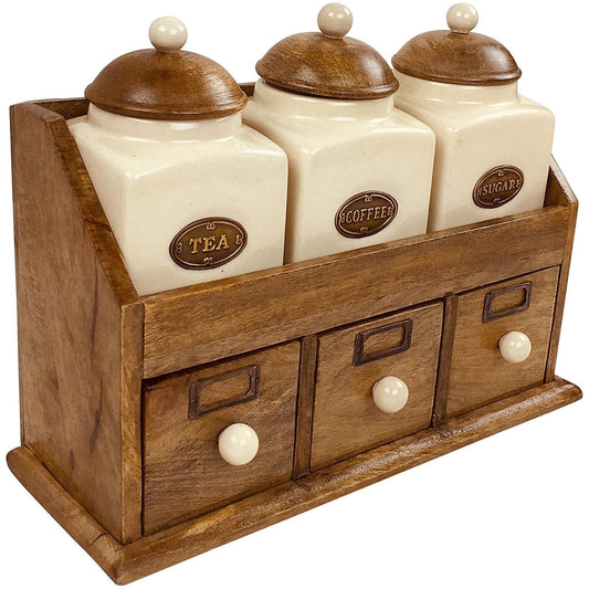 Three Ceramic Jars With Wooden Drawers - Ashton and Finch