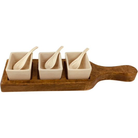Wooden Tray With Dip Bowls & Spoons 36cm - Ashton and Finch