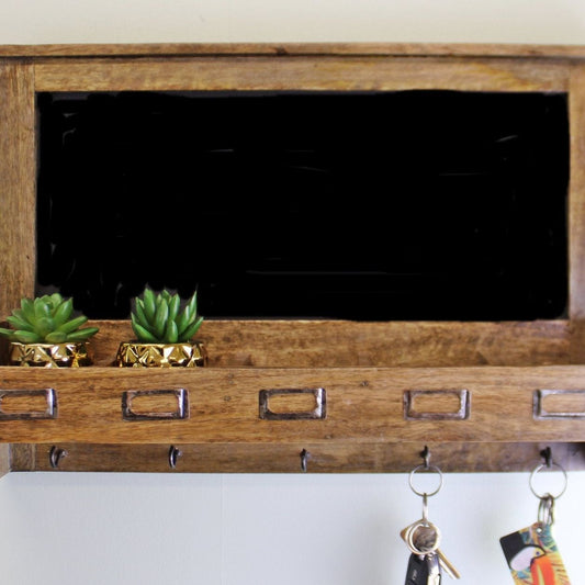 Mango Wood Blackboard With 5 Storage Slots & Key Hooks - Ashton and Finch