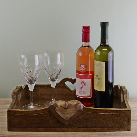 Set Of 2 Mango Wood Heart Detail Serving Trays - Ashton and Finch